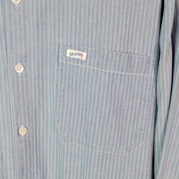 Guess Western Wear Vintage 80's 90's Pinstripe Button Down Collard Shirt Men's L - Picture 3 of 11